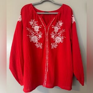 Talbots Red Floral Embroidered Blouse
